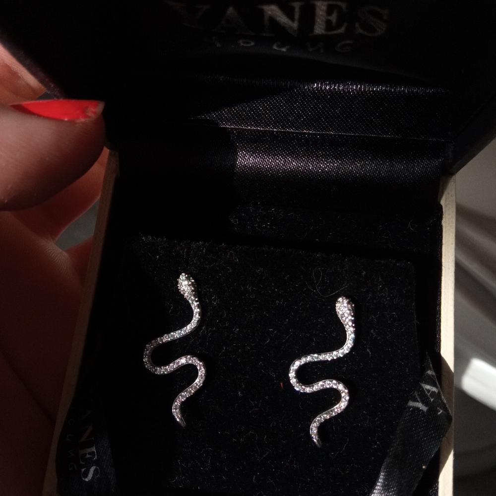 Elegant Silver Plated Cubic Zirconia Snake Earrings - Picture 10 of 14